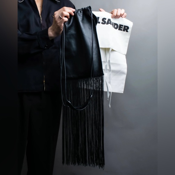 Jil Sander Designer Black Leather Tassle Fringe Unique Smooth Bag Handbag Should - Picture 3 of 16